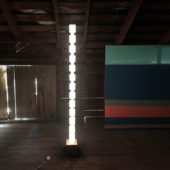 Tom Meacham, Untitled, fiberglass, plywood and LED lights (lit), 87.5 x 4 inches