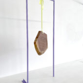 Allison Wade, Untitled, 2O21, steel, paint, wood, hand-dyed fabric, 32 x 11.5 x 2O inches