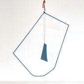 Allison Wade, Untitled (Cosmic Fishing #4), 2O21, powder coated steel, steel, paint, fabric, ball chain, 33 x 43 x 2 inches