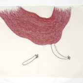 Elnaz Javani, Sacred Red, 2O18, hand embroidery on fabric, 18 x 22 inches