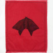 Annette Hur, Moth Red on Red 00.01 (dyptich), 2020, Korean silk and watercolor on fabric, 16 x 13 inches