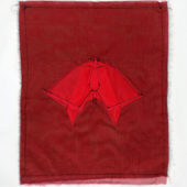 Annette Hur, Moth Red on Red 00.01 (dyptich), 2020, Korean silk and watercolor on fabric, 16 x 13 inches