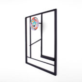 Allison Wade, Framework for Offerings #6 (circle drawing), 2025, crayon on paper mounted on steel, magnet, steel, paint, 19 x 14.5 x 3.5 inches