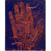 Sean Sullivan, Hand of Fate, 2022, oil on found paper, 8.5 x 6.75 inches