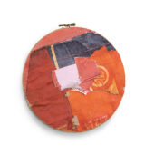 Jody Hays, Memphis (after W. E.), 2023, dye, paper and cardboard collage on wood embroidery hoop, 9 inches in diameter