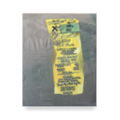 Maggie Crowley, Dry cleaning receipt for a welding jacket, 2022, gouache on stretched silk, 10 x 8 inches