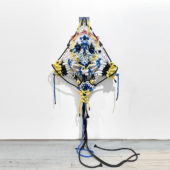 Jacqueline Surdell, I miss the sound of sirens III, 2O22, braided cord, paracord, steel bracket, 58 x 34 x 6 inches