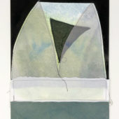 Annette Hur, Untitled (green and black), 2020, Korean silk and watercolor on paper, 12 x 9 inches