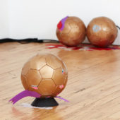 Jacqueline Surdell, Gilded Sphere (school spirit) I - VI, 2O22, soccer ball, ribbons