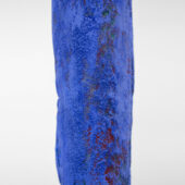 Allison Wade, am is are was were (violet blue), detail, 2025, papier-mâché, Aqua-Resin, concrete patching compound, acrylic paint, steel, 74 x 38 x 19 inches