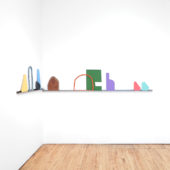 Allison Wade, Untitled, 2O21, steel, ceramics, steel, paint, wood, dimensions variable