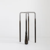 Alberte Tranberg, Stool (legs) I, 2023, steel, patina, wax, 24 x 9 x 9 inches