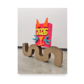 Christopher Michlig, Happy New Year, 2026, enamel silkscreen on poly-coated poster paper, 24 x 8 x 18 inches