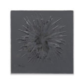 Frank Vega, Unit-Sunflower (1), 2022, feathers, enamel on canvas, 22 x 22 inches