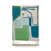 Andrew Zarou, adequate anchors, 2024, aluminum tape and Flashe on unprimed, found textile mounted on birch panel, 18 x 12 inches