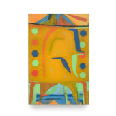 Andrew Zarou, find the river nest, 2025, Flashe and spray-paint on unprimed polyester, 18 x 12 inches