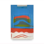 Andrew Zarou, river above / river below, 2022-2026, enamel, latex and vinyl paint on found textile, 18 x 12 inches