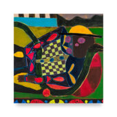 Taj Matumbi, Snake Eyes, 2025, Flashe, oil stick, and acrylic on canvas, 40 x 40 inches