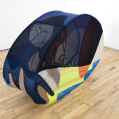 Katrin Schnabl, Chronic, 2023, steel, felt, polyamide, faux fur, polyester tags, 51 x 31 x 15