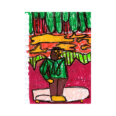 Taj Matumbi, Untitled, 2025, pastel, ball-point pen, and Posca on paper, 8.5 x 6.5 inches