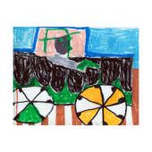 Taj Matumbi, Untitled, 2024, Posca and pastels on paper, 9.5 x 12 inches