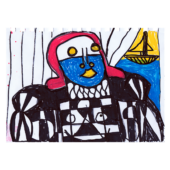 Taj Matumbi, Untitied, 2024, Posca on paper, 6.5 x 8.5 inches