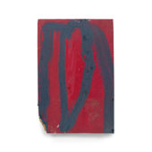 Sean Noonan, Red Ginkgo, 2023, oil on found wood, 11 x 7.25 inches