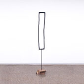 Allison Wade, am is are was were (graphite), 2025, papier-mâché, Aqua-Resin, acrylic paint, gesso, graphite, steel, wood, 70 x 12 x 12 inches