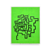 Christopher Michlig, Green Composition (Maze), 2026, letterpress and silkscreen collage, 22 x 28 inches
