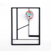 Allison Wade, Framework for Offerings #6 (circle drawing), 2025, crayon on paper mounted on steel, magnet, steel, paint, 19 x 14.5 x 3.5 inches