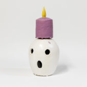 Skull with candle  2019  glazed ceramic 23 x 10 x 10 inches
